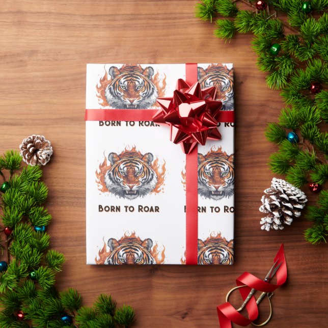 Tiger mit Flammen - Anpassbarer Text Geschenkpapier (Feiertagsgeschenk)