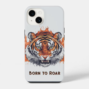 Tiger mit Flammen - Anpassbarer Text iPhone 14 Hülle