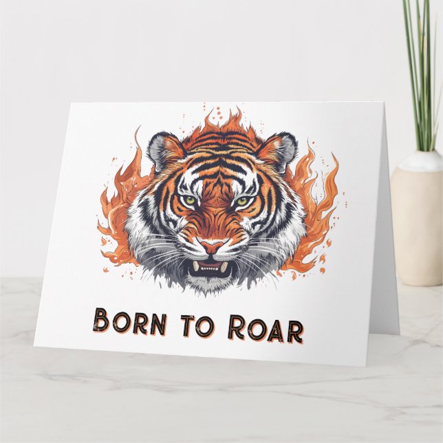 Tiger mit Flammen - Anpassbarer Text Karte (Vorderseite)