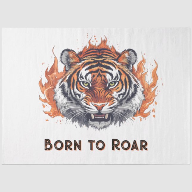 Tiger mit Flammen - Anpassbarer Text Seidenpapier (Vorderseite)