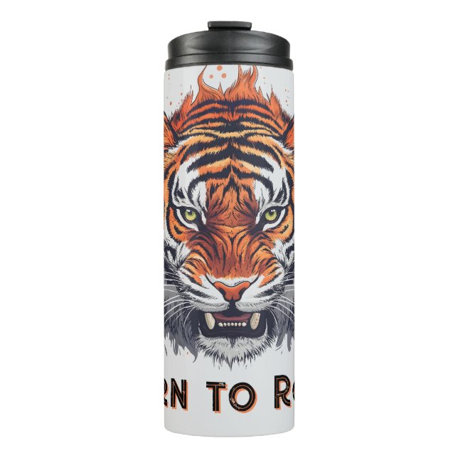 Tiger mit Flammen - Anpassbarer Text Thermosbecher (Vorderseite)