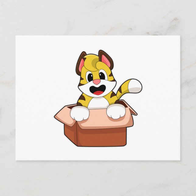 Tiger mit Kiste Postkarte (Vorderseite)