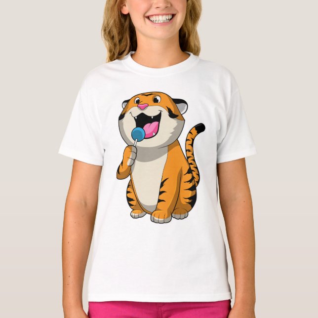Tiger mit Lollipop T-Shirt (Vorderseite)