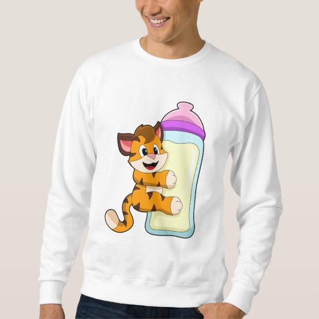 Tiger mit Milchflasche Sweatshirt (Vorderseite)