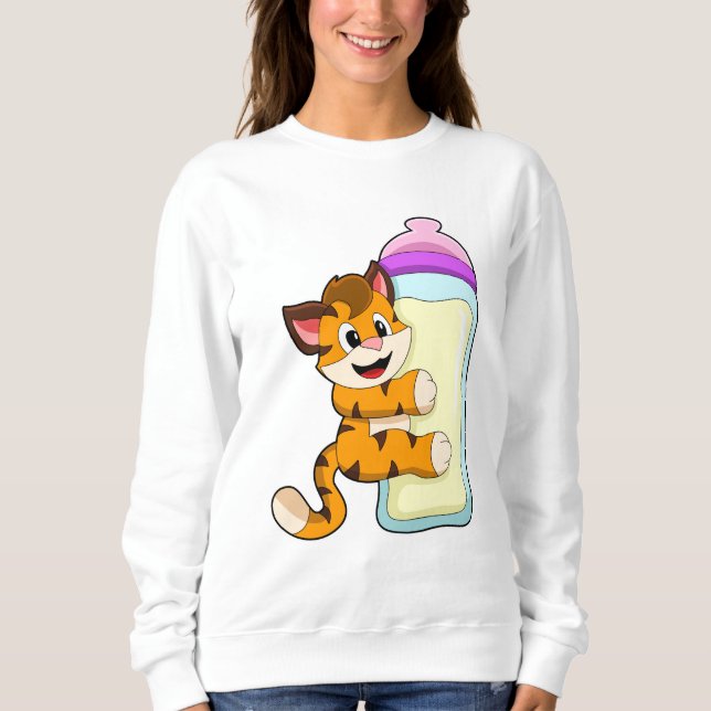 Tiger mit Milchflasche Sweatshirt (Vorderseite)