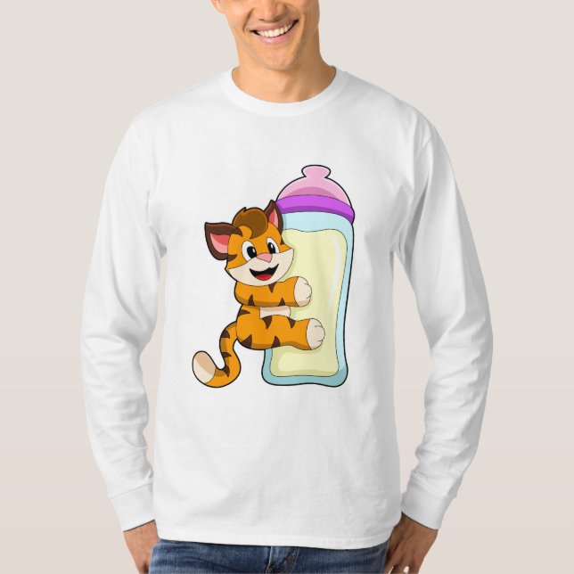 Tiger mit Milchflasche T-Shirt (Vorderseite)