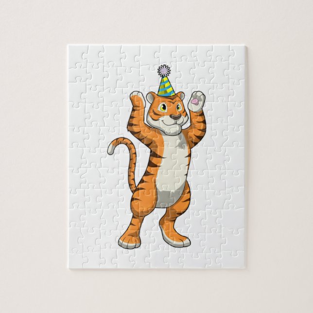Tiger mit Party-Hut-Party Puzzle (Vertikal)