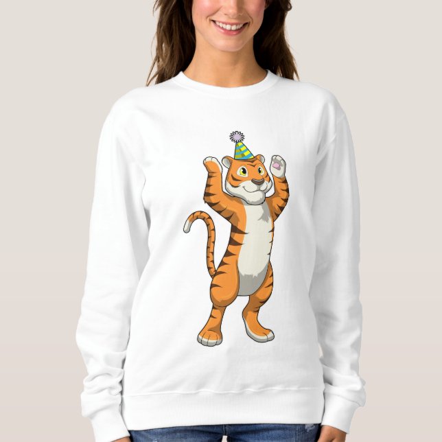Tiger mit Party-Hut-Party Sweatshirt (Vorderseite)