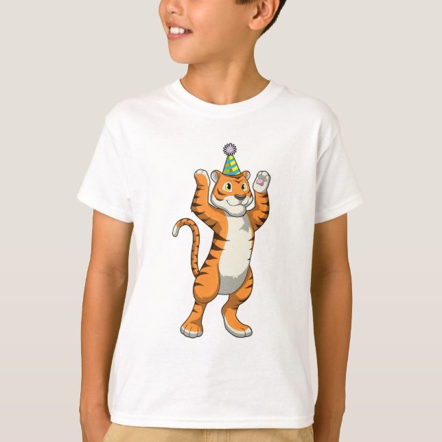 Tiger mit Party-Hut-Party T-Shirt (Vorderseite)