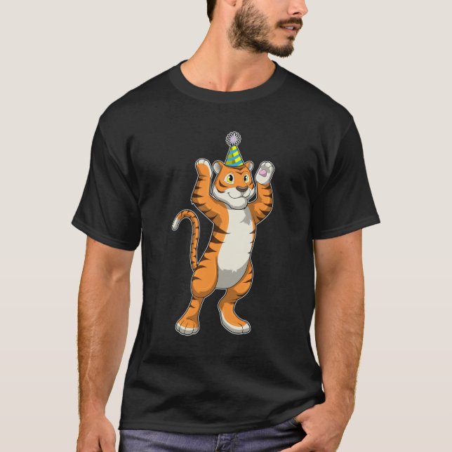 Tiger mit Party-Hut-Party T-Shirt (Vorderseite)