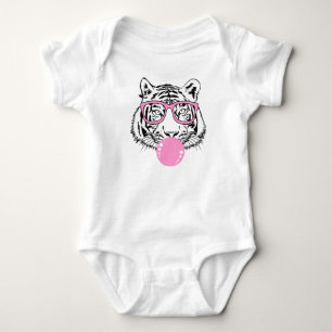 Tiger mit rosa Kaugummi und rosa Sonnenbrille Baby Strampler