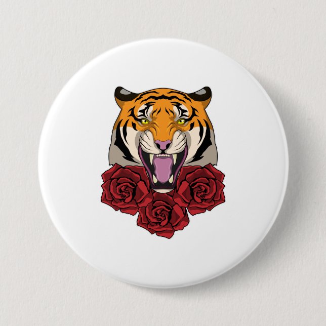 Tiger mit Rose Button (Vorderseite)