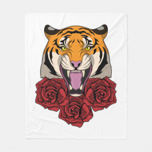 Tiger mit Rose Fleecedecke