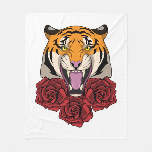 Tiger mit Rose Fleecedecke (Vorderseite)