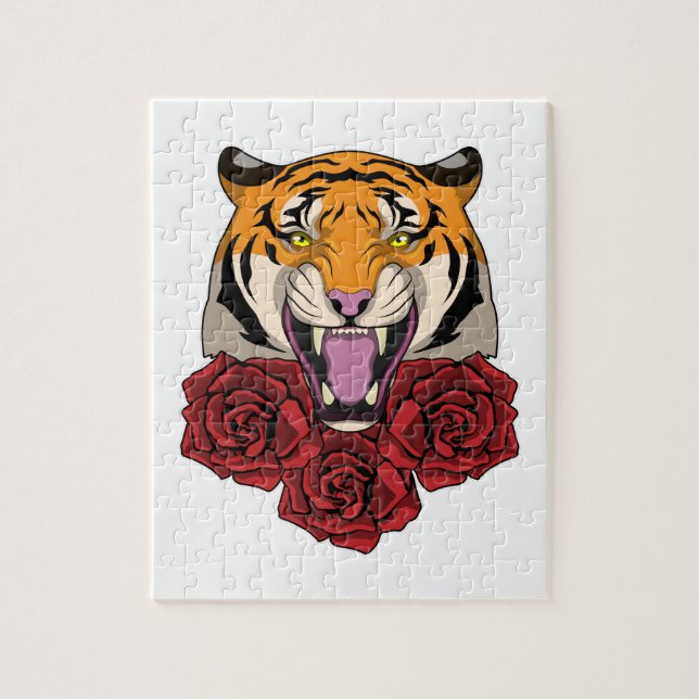 Tiger mit Rose Puzzle (Vertikal)