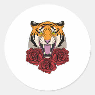 Tiger mit Rose Runder Aufkleber