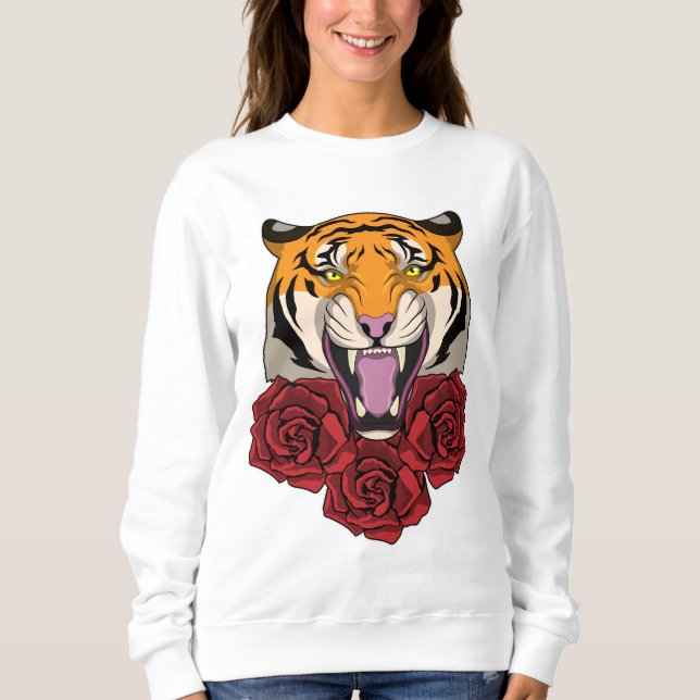 Tiger mit Rose Sweatshirt (Vorderseite)