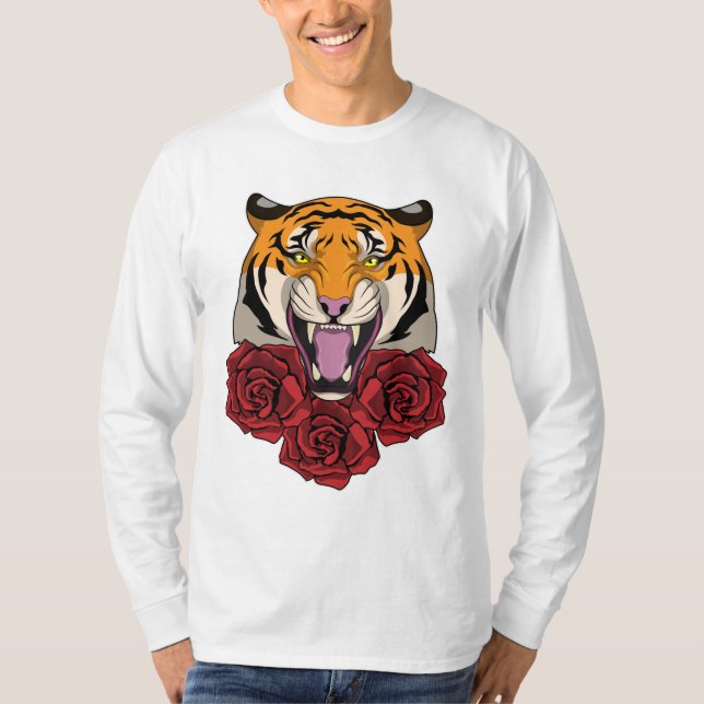 Tiger mit Rose T-Shirt (Vorderseite)