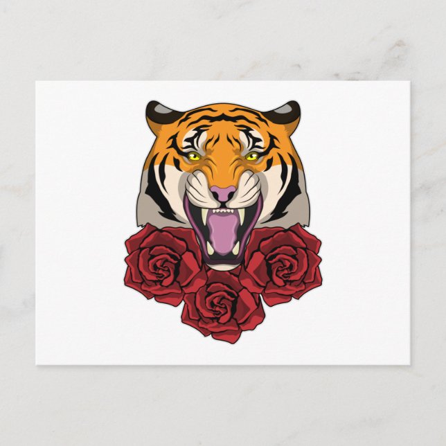 Tiger mit Rosen Postkarte (Vorderseite)