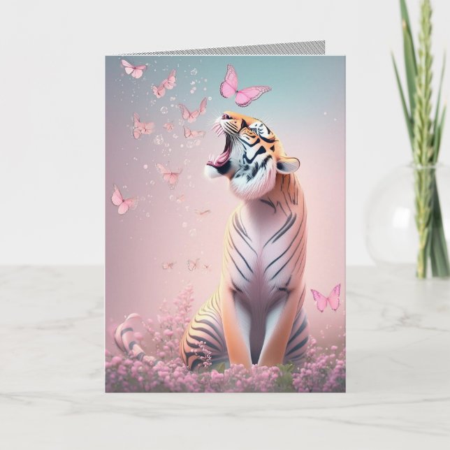 Tiger mit Schmetterlingen Karte (Vorderseite)
