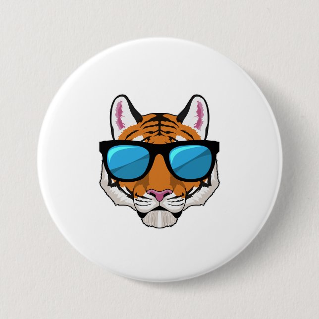 Tiger mit Sonnenbrille Button (Vorderseite)