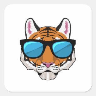Tiger mit Sonnenbrille Quadratischer Aufkleber