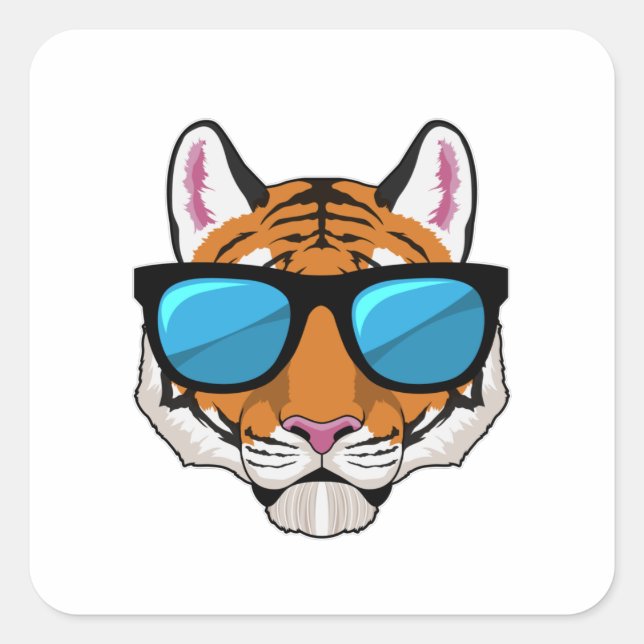 Tiger mit Sonnenbrille Quadratischer Aufkleber (Vorderseite)