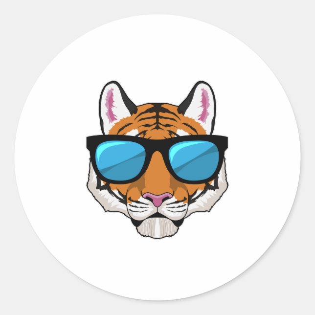 Tiger mit Sonnenbrille Runder Aufkleber (Vorderseite)
