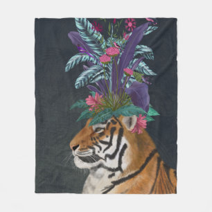 Tiger mit tropischem Headpiece Fleecedecke