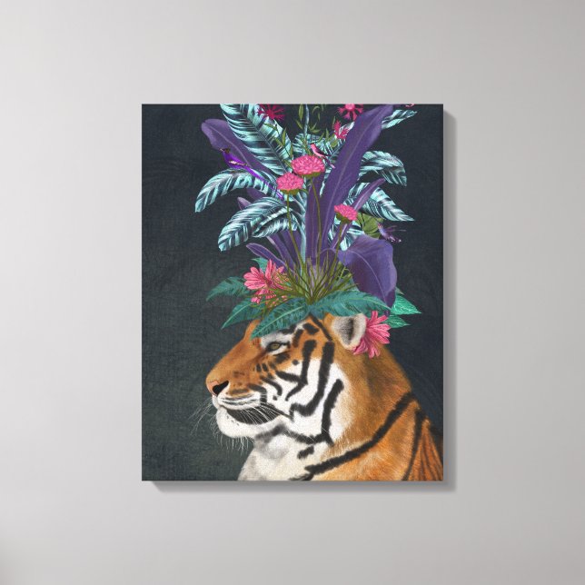 Tiger mit tropischem Headpiece Leinwanddruck (Vorderseite)