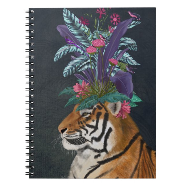 Tiger mit tropischem Headpiece Notizblock (Vorderseite)