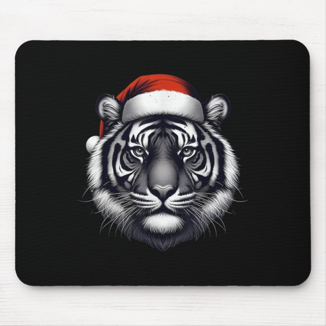 Tiger mit Weihnachtsmannmütze Weihnachten Weihnach Mousepad (Vorne)