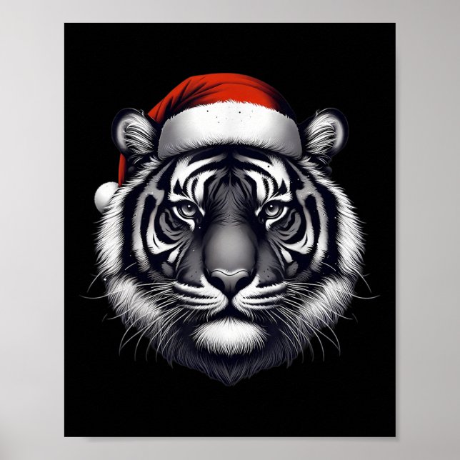 Tiger mit Weihnachtsmannmütze Weihnachten Weihnach Poster (Vorne)