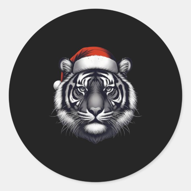 Tiger mit Weihnachtsmannmütze Weihnachten Weihnach Runder Aufkleber (Vorderseite)