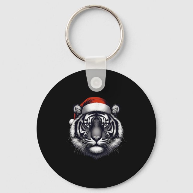 Tiger mit Weihnachtsmannmütze Weihnachten Weihnach Schlüsselanhänger (Vorderseite)