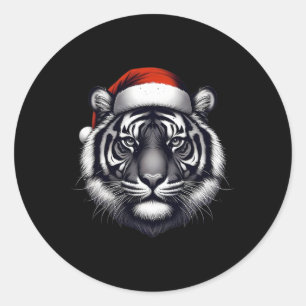 Tiger mit Weihnachtsmannmütze Weihnachten Xmas Lie Runder Aufkleber