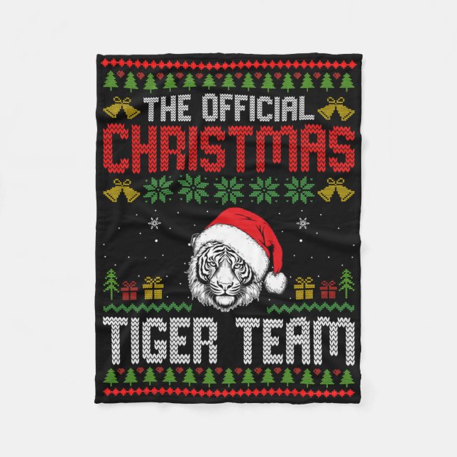 Tiger mit Weihnachtsmannmütze Weihnachtsbeleuchtun Fleecedecke (Vorderseite)