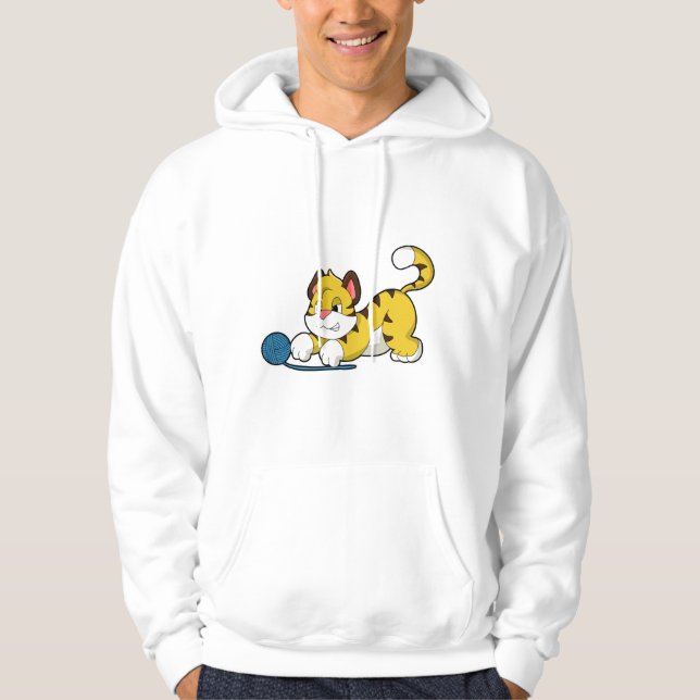 Tiger mit Woll-Garnkugel Hoodie (Vorderseite)
