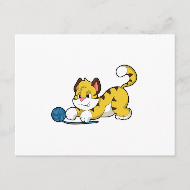 Tiger mit Woll-Garnkugel Postkarte (Vorderseite)