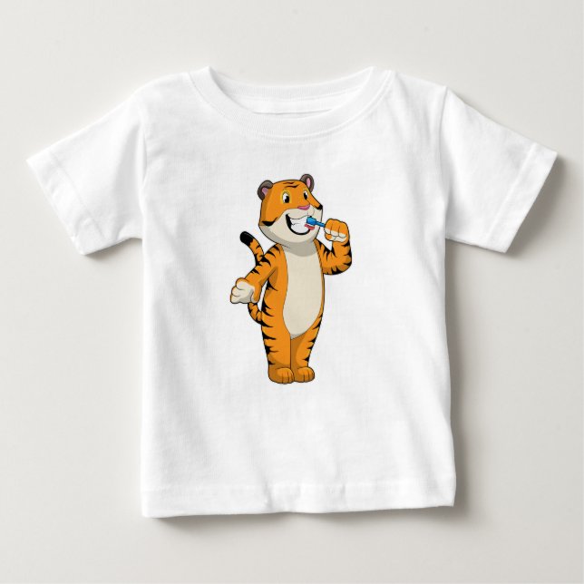 Tiger mit Zahnbürste Baby T-shirt (Vorderseite)