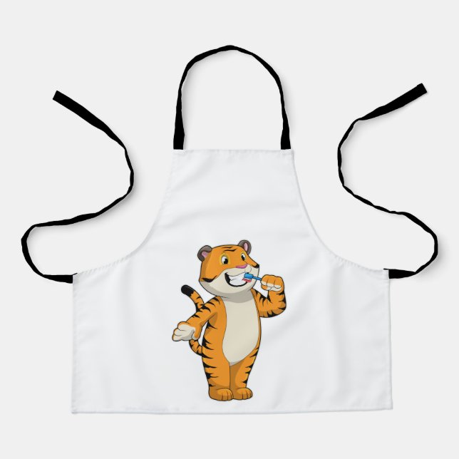 Tiger mit Zahnbürste Schürze (Vorderseite)