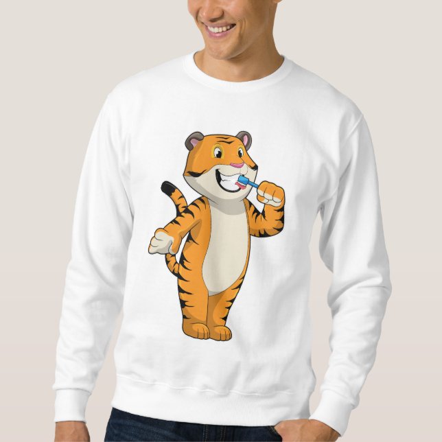 Tiger mit Zahnbürste Sweatshirt (Vorderseite)