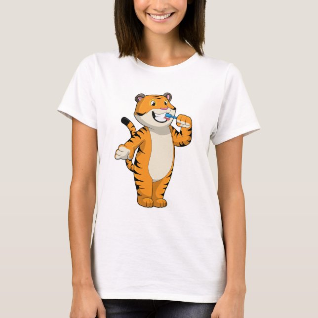 Tiger mit Zahnbürste T-Shirt (Vorderseite)