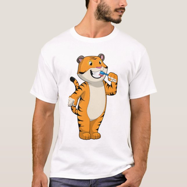 Tiger mit Zahnbürste T-Shirt (Vorderseite)