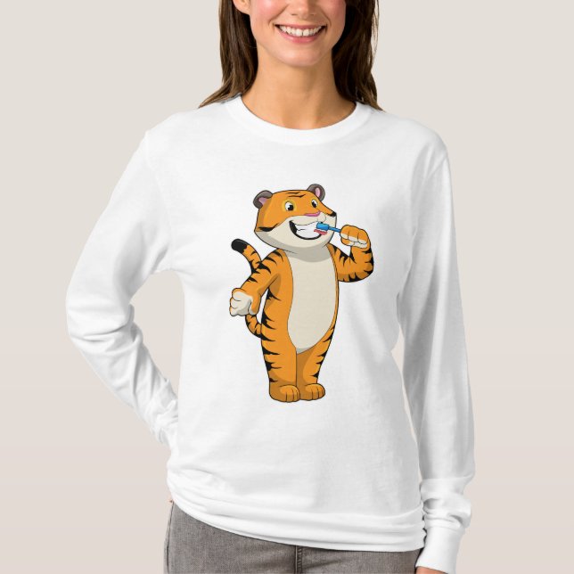 Tiger mit Zahnbürste T-Shirt (Vorderseite)