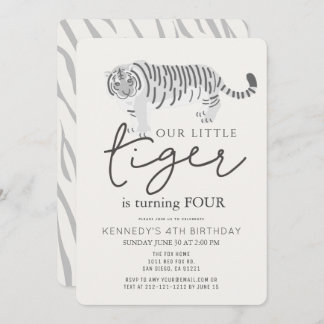 Tiger Modern Cream Kindergeburtstag Einladung