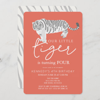 Tiger Modern Red Kindergeburtstag Einladung