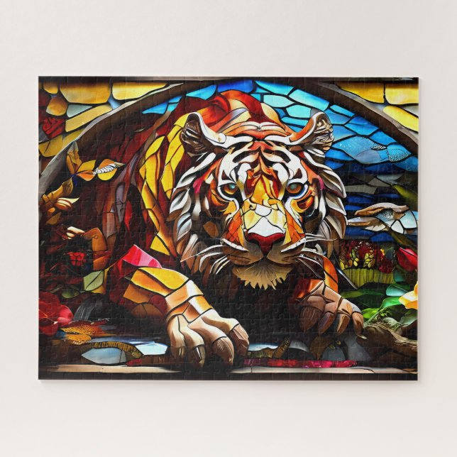 Tiger Mosaic gesteinigtes Glas Jigsaw Puzzle (Horizontal)