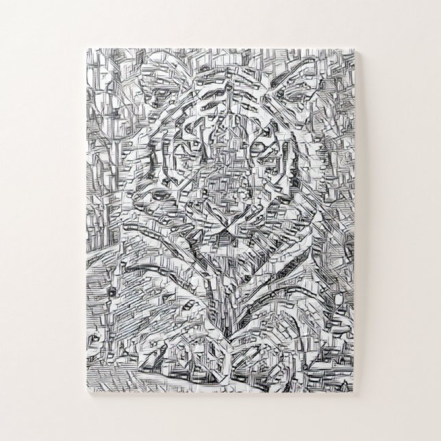 Tiger Mosaikfliesen in Schwarz und Weiß Puzzle (Vertikal)