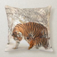Tiger Mother and Cub Throw Pillow 20" x 20"